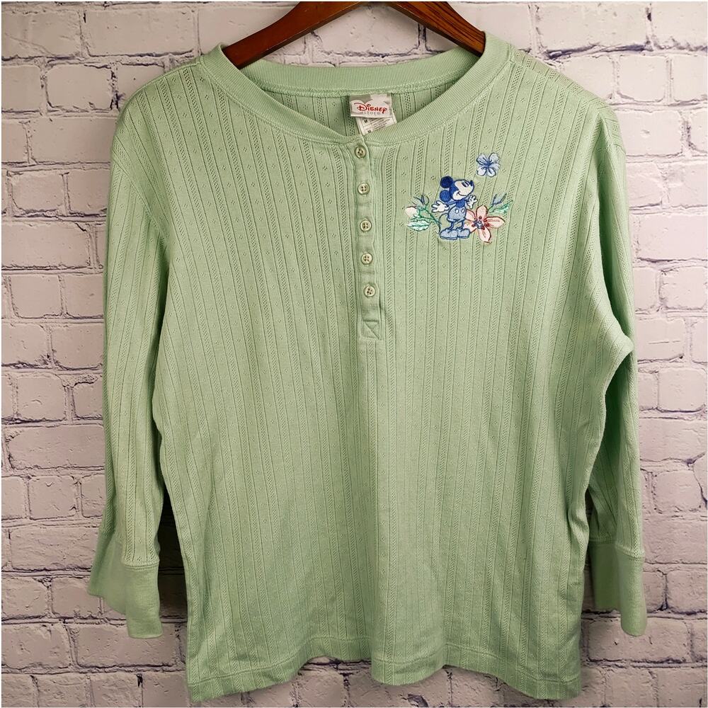 Vintage Disney Store Embroidered Knit Green Long Sleeve Spring Mickey Adult Med